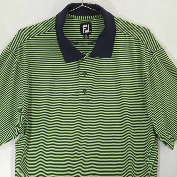 FootJoy Polo Mens Large Navy Green Striped Fairmount Club Performance Golf Shirt - Picture 2 of 13